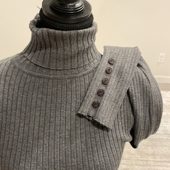 Pink rose, long sleeve, ribbed turtleneck, dress with lots of stretch. - Picture 2 of 7